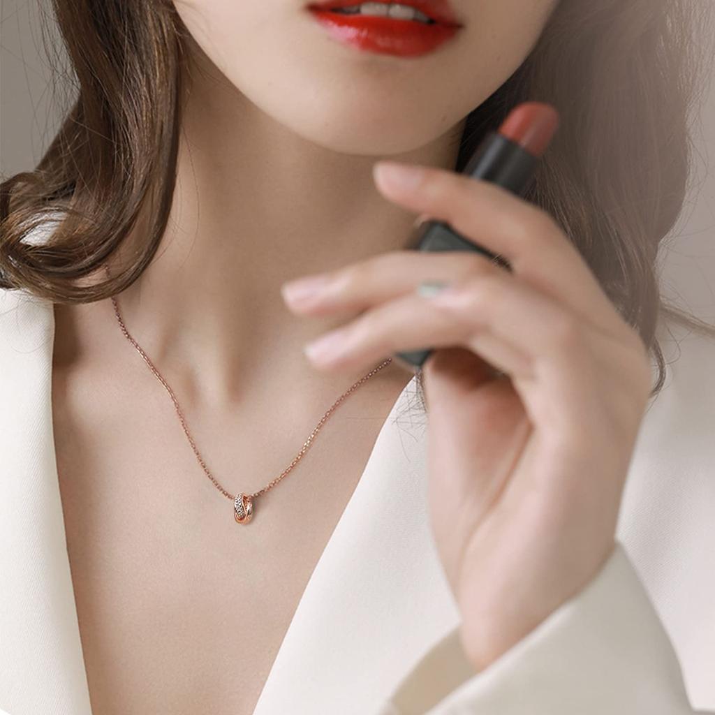 Necklace for 18K Gold 925 Highest Quality Cubic Zirconia Double Rose with Genuine Jewelry [Pasurohu] Women, K18, Coating, Silver, Pendant, Ring,