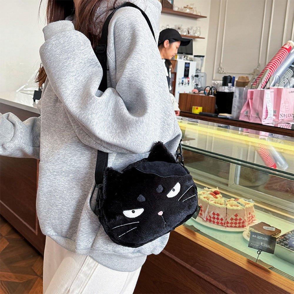 Cute Cartoon Cat Plush Mini Crossbody Bag Fashionable Soft Shoulder Purse