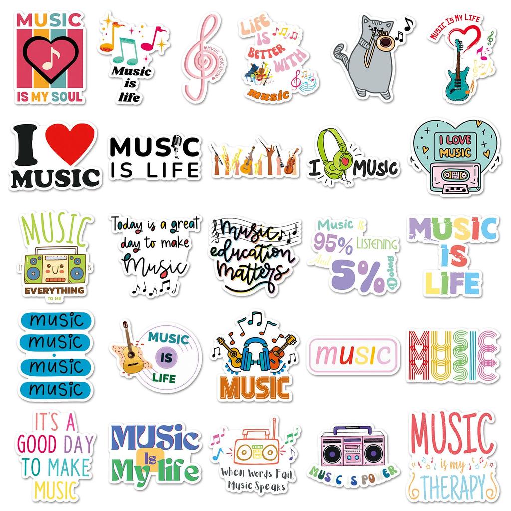 51 Waterproof Music Cartoon Stickers for Notebooks, Water Cups & Journals