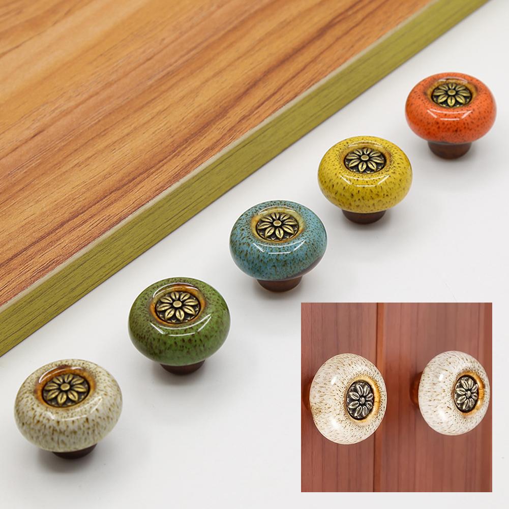 Pastoral Ceramic Pumpkin Cabinet Handle Painted Classical Handle Chest of Drawers Wardrobe Door Single Hole Handle