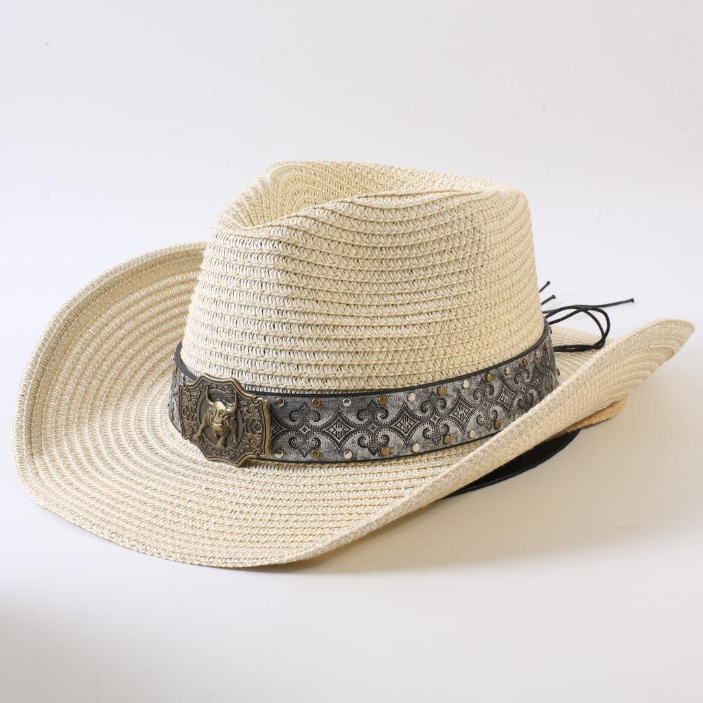 Popular European and American classic straw woven western cowboy hat men's and women's outdoor fashion OL wind woven top hat