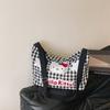 Anime Hello Kitty Women's Shoulder Bags Ladies' Cute Cartoon Plaid Versatile Shoulder Tote Bag Kawaii Canvas Handbag