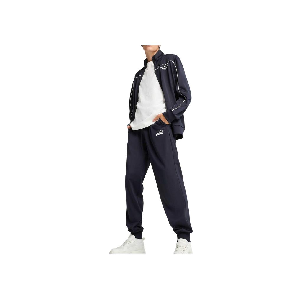 Puma Zip Collar Jacket And Elastic Sports Long Pants Fitness Set Men Activewear Dark-Blue 687653-16