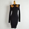 Fashion Style Pure Color Sexy Cutout Kinked off-Shoulder Long Sleeves Knitting Dress Women's Clothing Silm Slim Looking Bodycon Dress