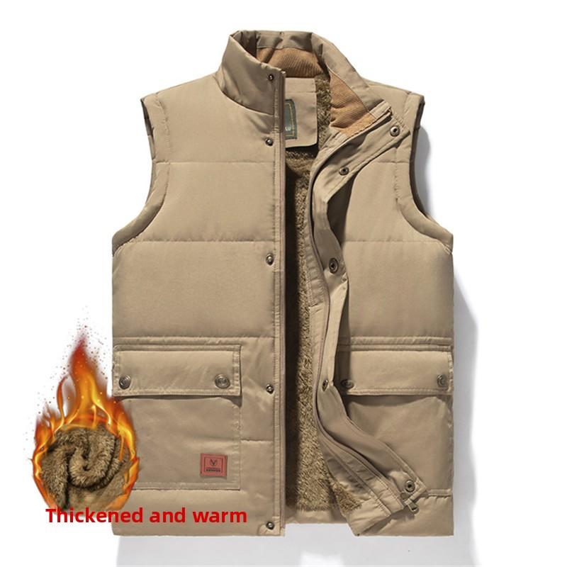 

Мужской жилет на флисовой подкладке для среднего и пожилого возраста, папин ветрозащитный водонепроницаемый жилет без рукавов большого размера, куртка без рукавов 5XL хаки
