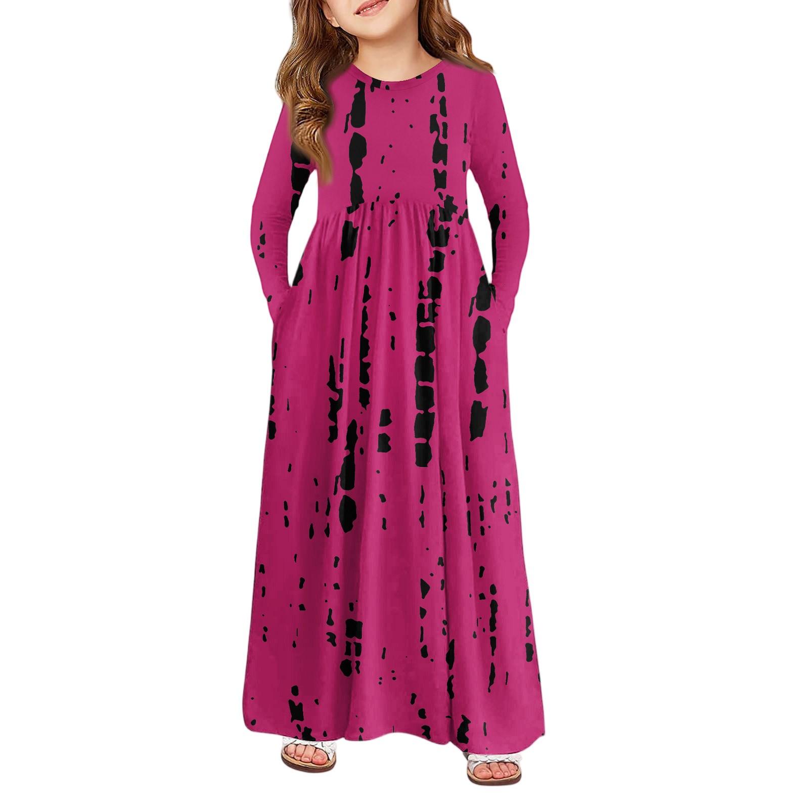 

Девичье платье макси - Платье с длинным рукавом и карманом 160