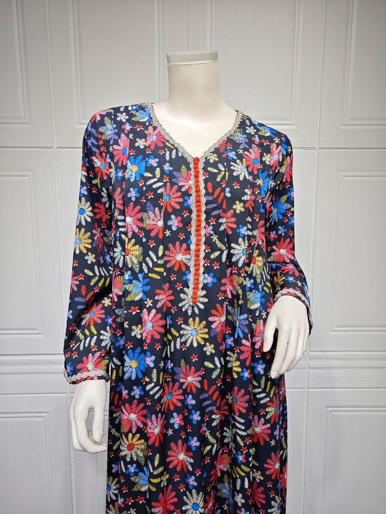 AB341 V-Neck Rhinestone Plus Size Long Dress – Fashion Print Southeast Asian Robe