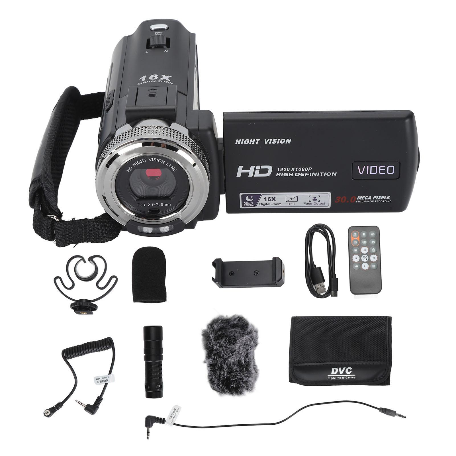 

Video Camera Camcorder 30MP 1080P HD 3 Inch TFT LCD Screen 16x Zoom Night Vision Vlogging Camera