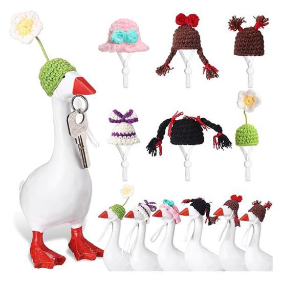 1 Set Goose Statue Mini Knitted Hat with Adjustable Strap Desktop Goose Crochet Cap