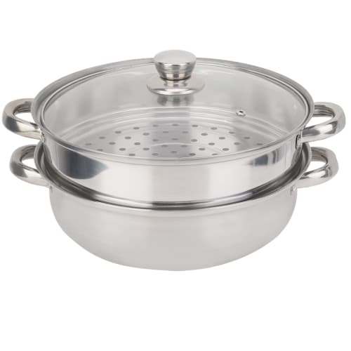 Premium Double Boiler Stackable Steamer Pot, Stainless Steel 2-Tier Vegetable Cooker for Stock, Sauces, and Other Foods
