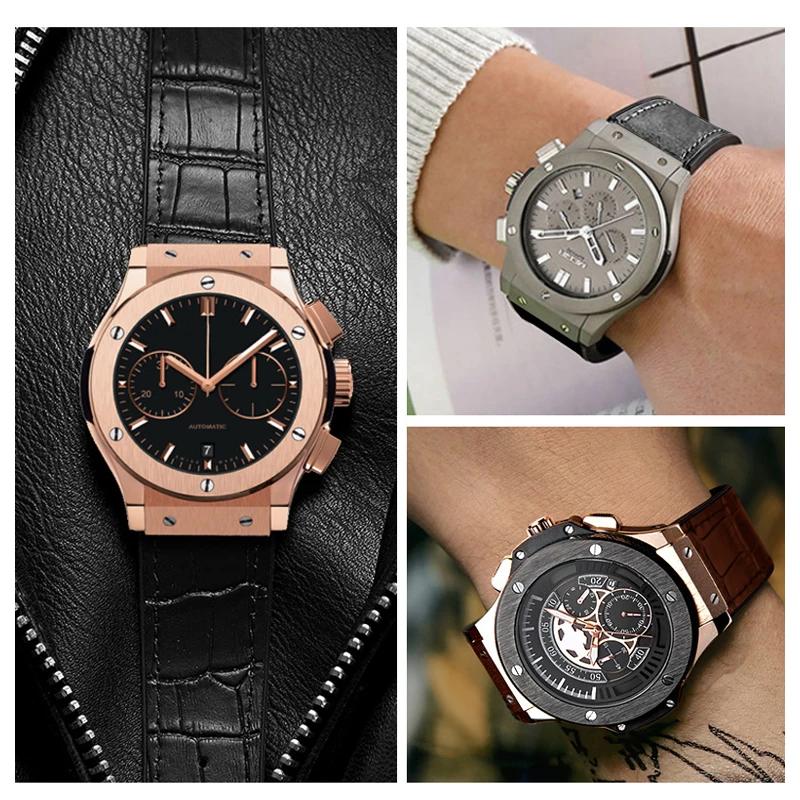 Cinturino per Orologio in Vera Pelle per HUBLOT BIG BANG 25mmX19mm Cinturini Impermeabili da Uomo Braccialetto a Catena per Orologio in Gomma