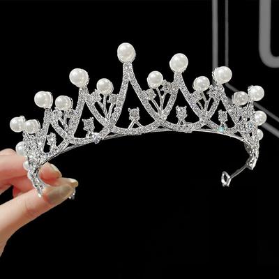 Children's Birthday Crown Alloy Pearl Crown Headwear Bridal Wedding Dress Hairband Dinner Performance Tiara