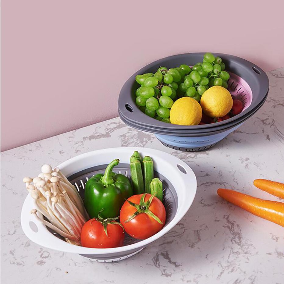 JOYBLISS Collapsible Silicone Kitchen Storage Basket Multi-use Fruit Vegetable Drainer Foldable Kitchen Bar Draining Colander Organzier