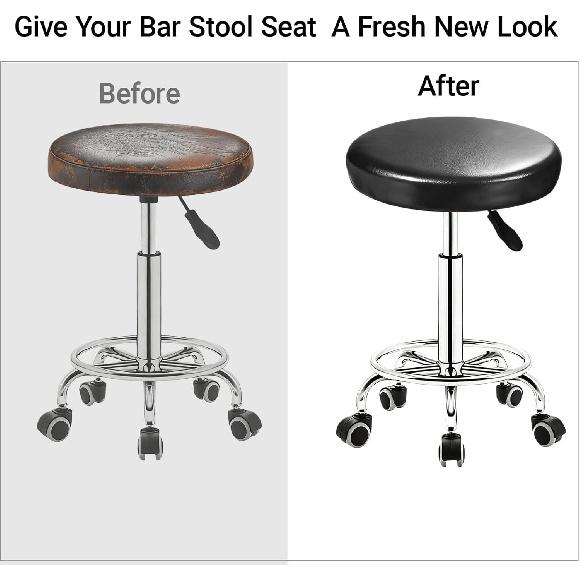 Round Seat Covers for Stools with Elastic - 2-Pack Black Bar Stool Seat Covers Universal Washable Fit for 14-16 Inch Round Stool Chair Cover