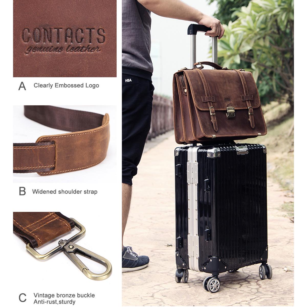 CONTACT S мужской вместительный портфель из натуральной кожи в классическом стиле кофейный — фото 10