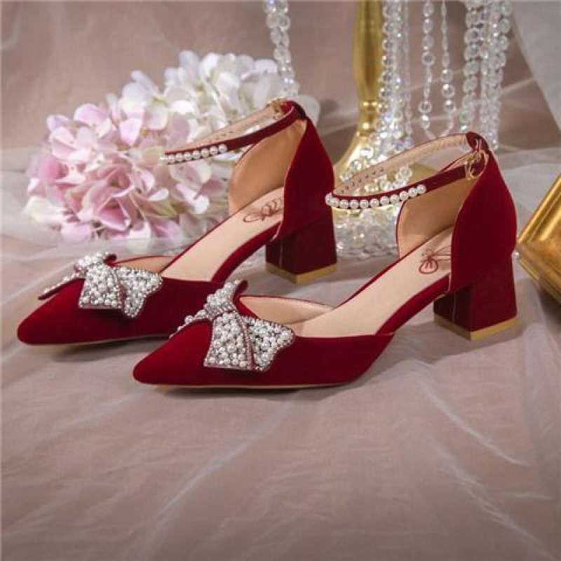 High heels women's 2025 new bridal wedding medium heel thick heel bridal skirt girl French Mary Jane single shoes women