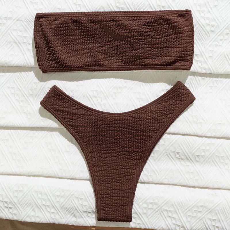 2025 Hot Sale Solid Color Bandeau Bikini Set - New Sexy Women's Swimwear