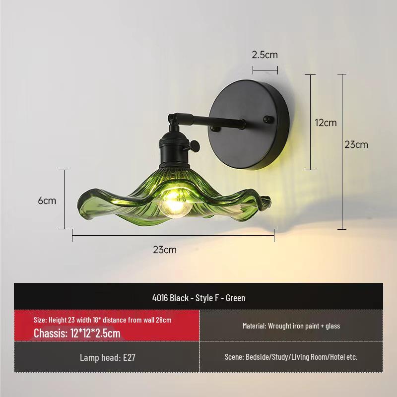 Nordic Amber Glass Wall Lamp - Green Retro Style for Restaurant, Coffee Shop, or Bedside