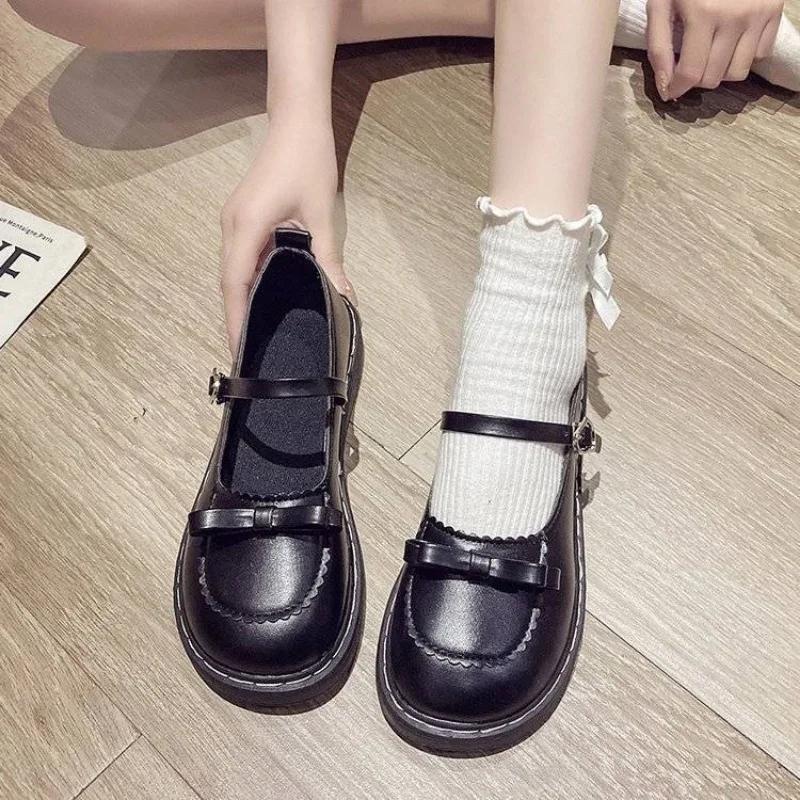 Fashion Shoes for Women Low Heel Elegant Leather Casual Small Uniforms With Bow Woman Flats Social Cheap Liquidation Discount 2025 Trend