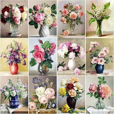 Noua vază de pictură cu diamant DIY 5D, broderie cu diamante, flori, punct de cruce, cusătură rotundă, meșteșuguri, decorațiuni pentru acasă, cadou manual