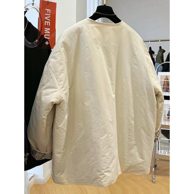 Retro Round Neck Cotton-padded Clothes for Women's Autumn and Winter New Casual Cotton-padded Jackets