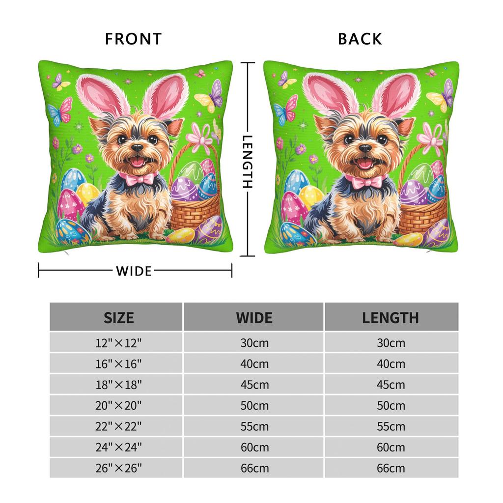 Pillow Case Cute Bunny Yorkie Terrier Dog Easter Eggs Basket Soft Pillow Cover For Sofa Home Decor Funny Pillowcases