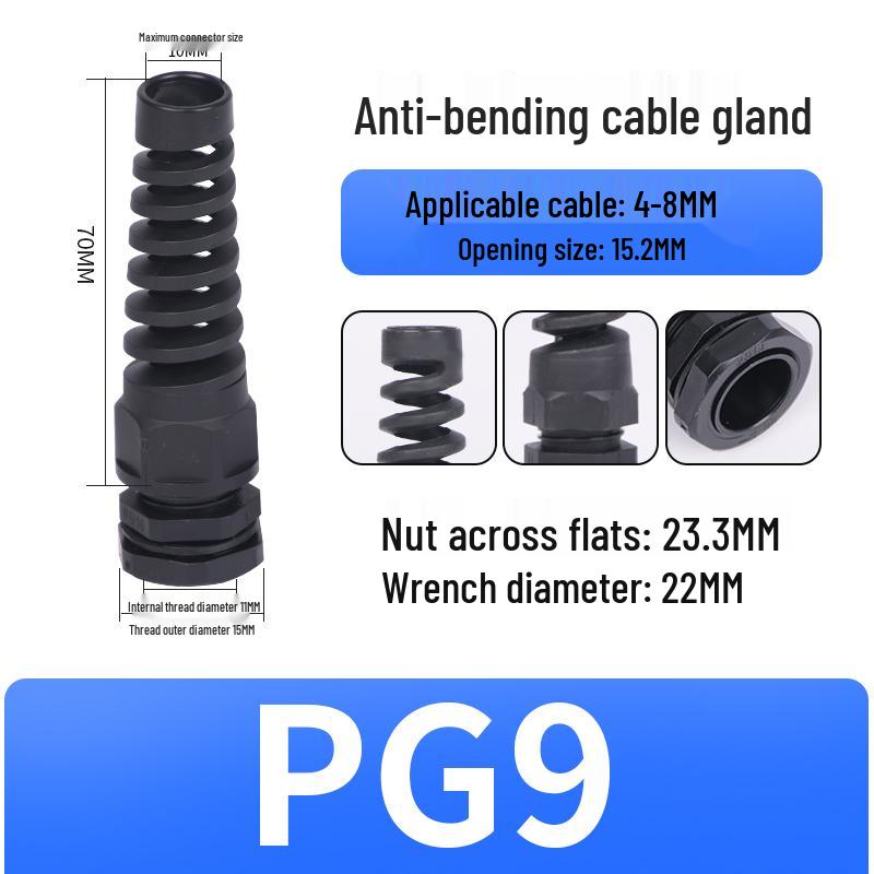 Nylon Waterproof Anti-bend Cable Gland Connector M12/16