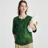 100% Mulberry Silk] Spring/Summer Round Neck Retro Printed Chinese Style Pan Buckle Loose Western Style Silk Shirt for Women