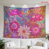 2D Flat, 1 Large Psychedelic Abstract Tapestry Wall Hanging - Colorful & Flower Print Horizontal Wall Decor Suitable for Bedroom, Living Room, Meditat