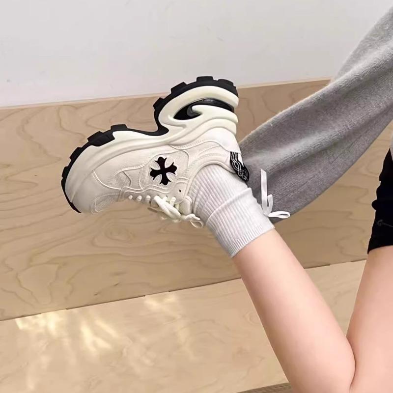 Thick-soled dad shoes women's new spring leather breathable versatile sports small man height increase 7cm women's shoes
