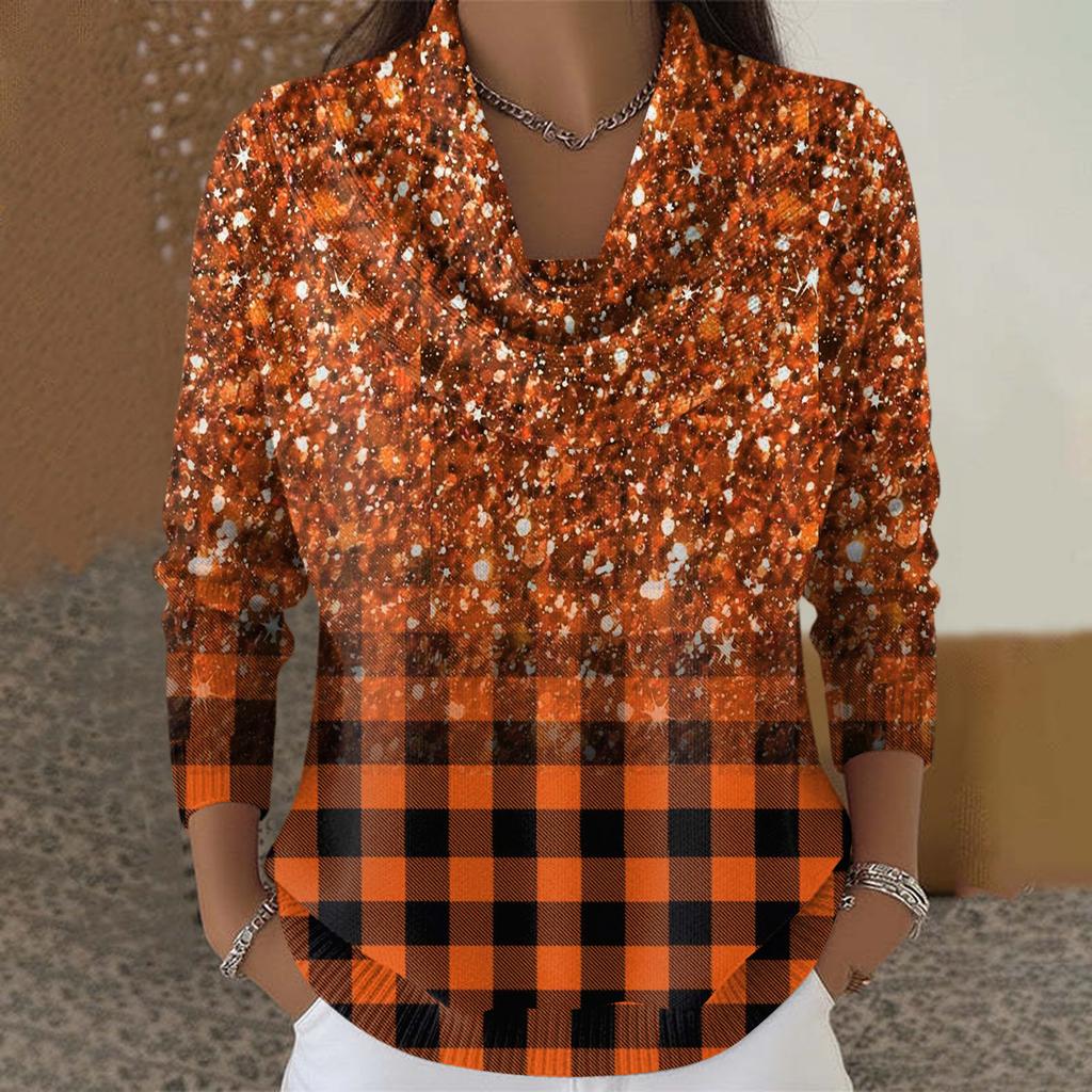 Dámský ležérní a módní svetr s dlouhým rukávem a potiskem, kulatým výstřihem