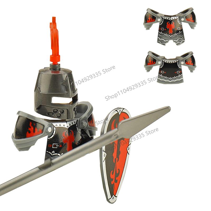 Mittelalterliche Militärsoldaten Figuren MOC Bausteine Burg Schwarzer Adler Wolf Krake Greif Antiker Ritter Waffen Bausteine Spielzeug