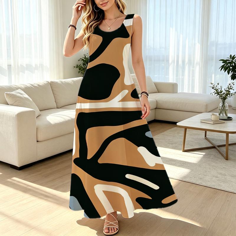 Women's Abstract Art Sleeveless Loose Maxi Dress Soft Comfort Fabric,Flattering Tummy Concealing,Versatile Casual Home & Outdoor Beach Dress