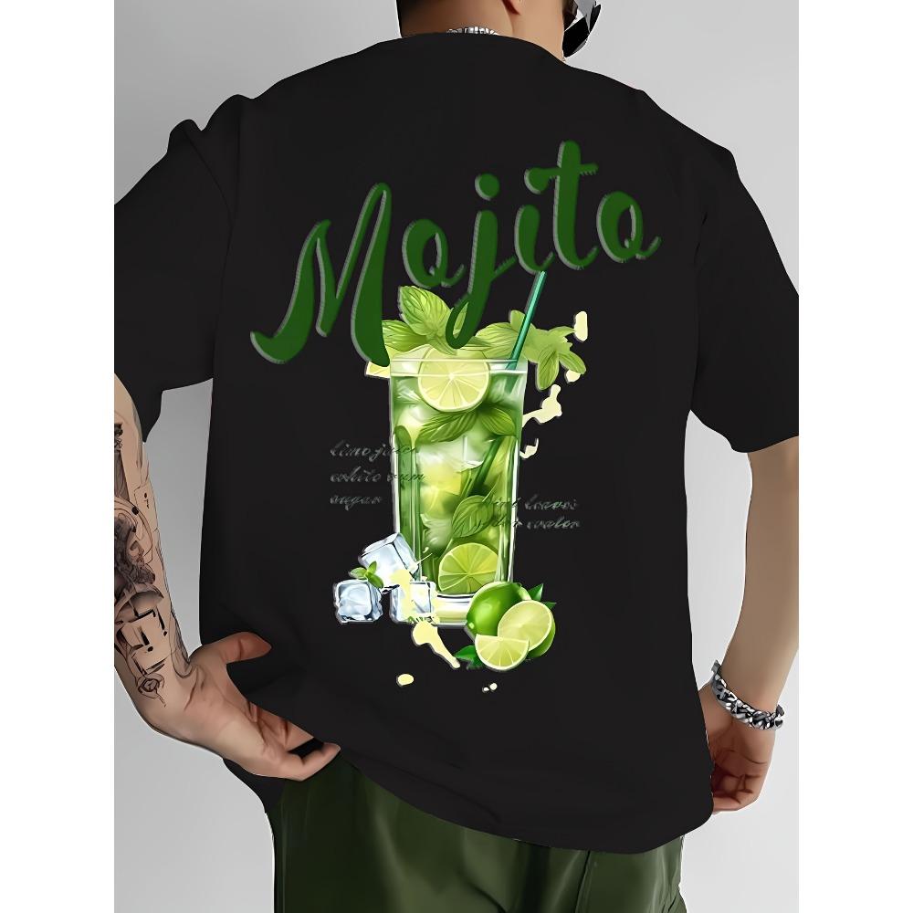 Men Summer Style T-shirt Vibrant Mojito Cocktail Pattern Breathable Cotton Material Trendy Versatile Fashion