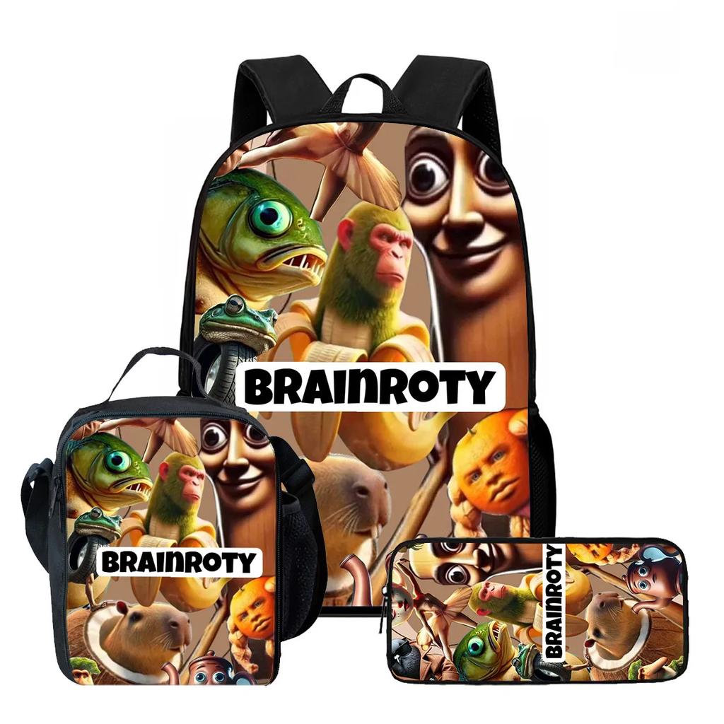 Zaino Scolastico per Bambini Cartoon Brain Rot Con Buste Pranzo Astucci Per,Zaini Scolastici Leggeri per Bambini