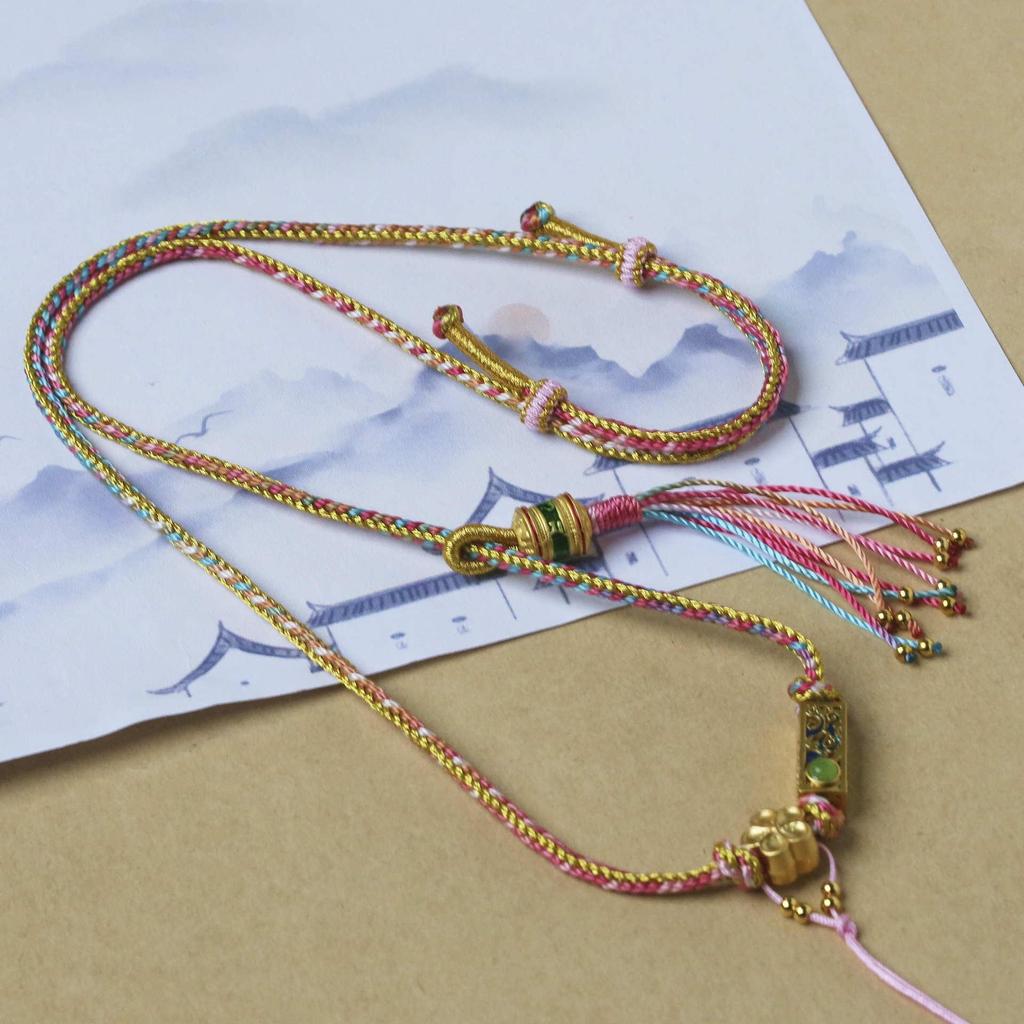 Tibetan Hand-Woven Clavicle Necklace with Colorful Thangka Pendant