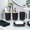 4Pcs/Set Bamboo Plastic Bathroom Storage Set, Soap Dispenser Box Toilet Brush Lotion Bottle Trash Can Toothbrush Cup Holder