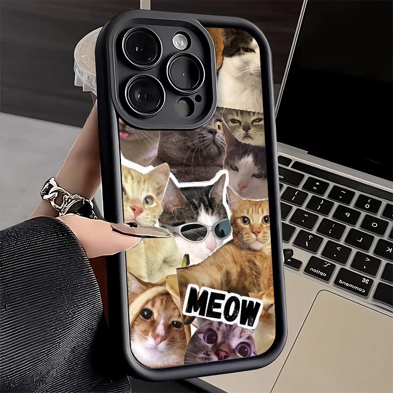Phone Case for iPhone 17 Air 16E 15 16 Pro Max Crying Cats Combine Memes Cover 14 Plus 13 12 Mini Soft Shell Silicone Fundas