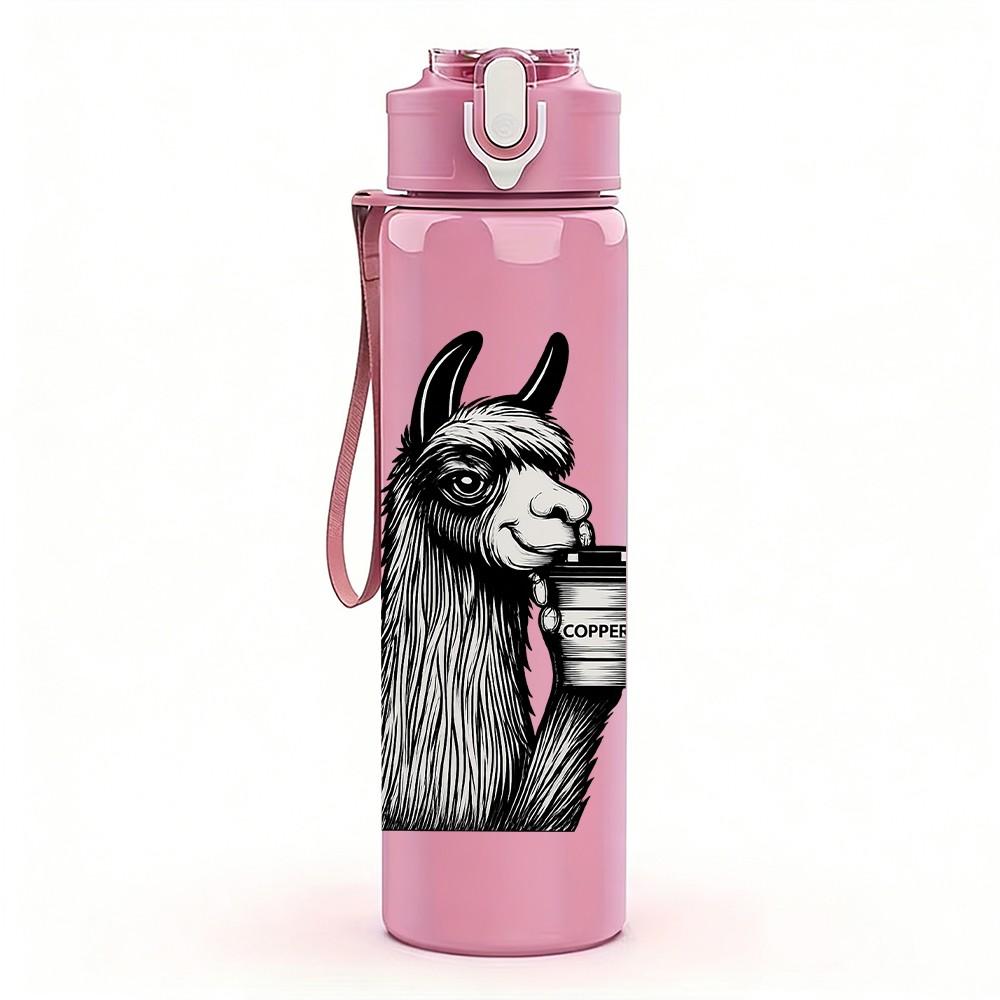 1PC Llama Middle Finger Art 750ml Color Plastic Sports Water Bottle Leakproof Flip Straw Lid Suitable for Sports Office Home Use
