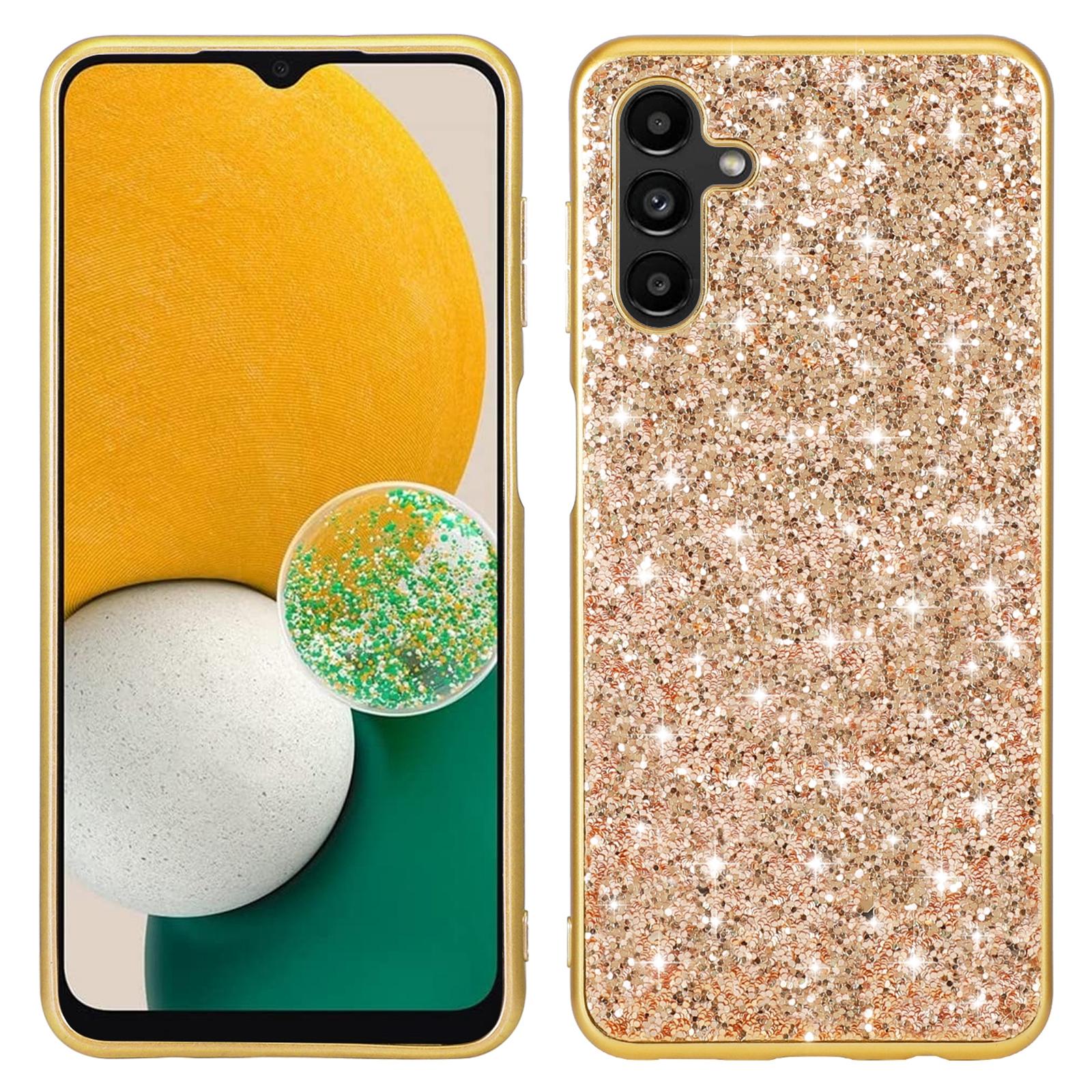 

For Samsung Galaxy A35 5G Cell Phone Case Electroplating TPU Frame Glitter Sequins PC Back Shell Gold