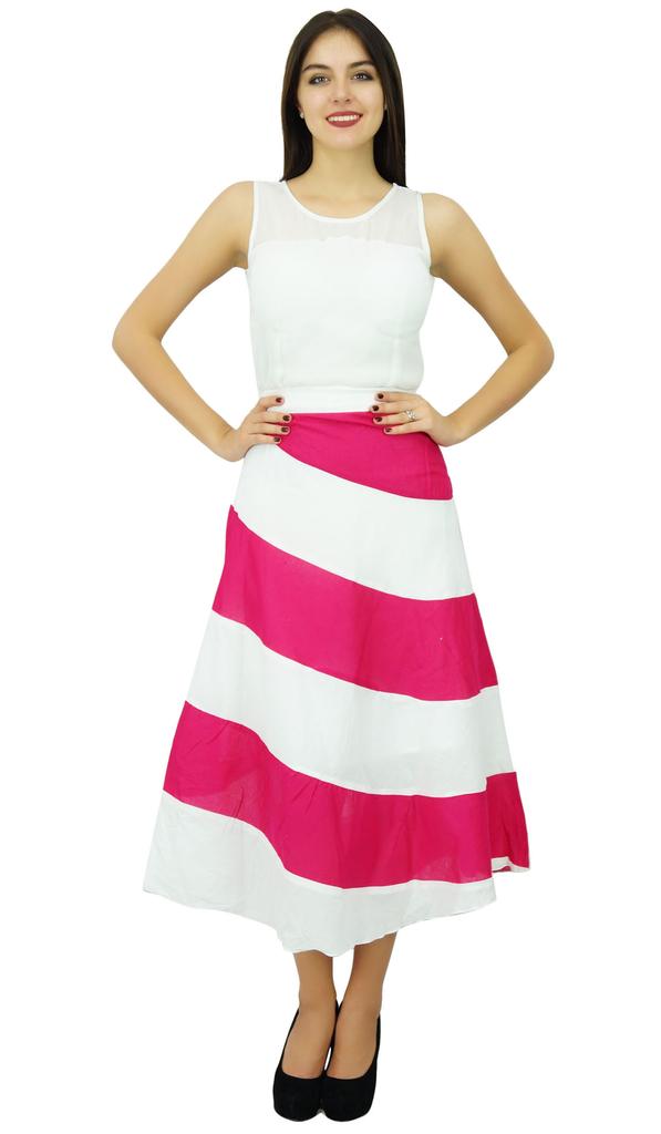 Bimba Women's Spiral Summer Midi Skirt A Line Boho Chic Skrit With Side Zip