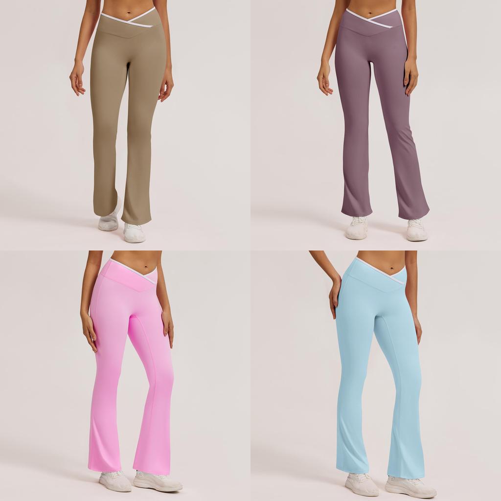 Slim Fit Yoga Pants With Crossed High Waist For Running And Fitness Women