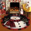 1Pcs Christmas Snowman Buffalo Plaid Print Round Area Rug Indoor Non-Slip Washable Fiber Carpet Soft Comfortable Mat For Bedroom Living Room