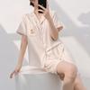 Spring and Summer Women's Short-sleeved Shorts Pajamas, High-end Acetic Acid with Chest Pads, Lapel Collar Loungewear Set Can Be Worn Outside