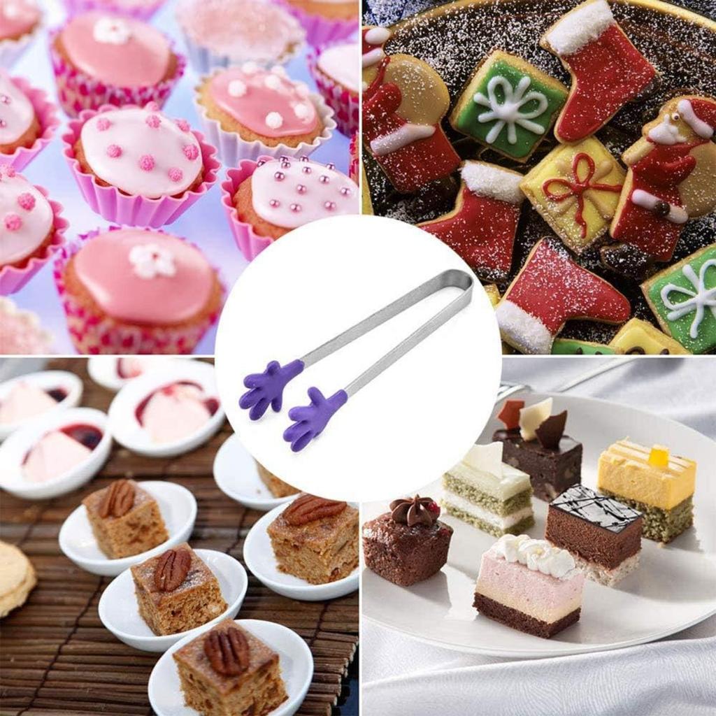 5 Stück Silikon Mini Zangen, Handform Speisezangen zum Servieren von Speisen, Eiswürfel, Früchten, Zucker, Barbecue Küchenhelfer (lila)