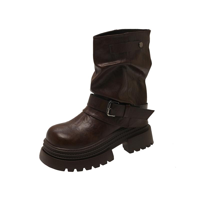 Fashion Platform Thick Bottom Women Ankle Boots Fashion Belt Buckle Shoes 2025 Autumn Winter Female Slip On Short Booties