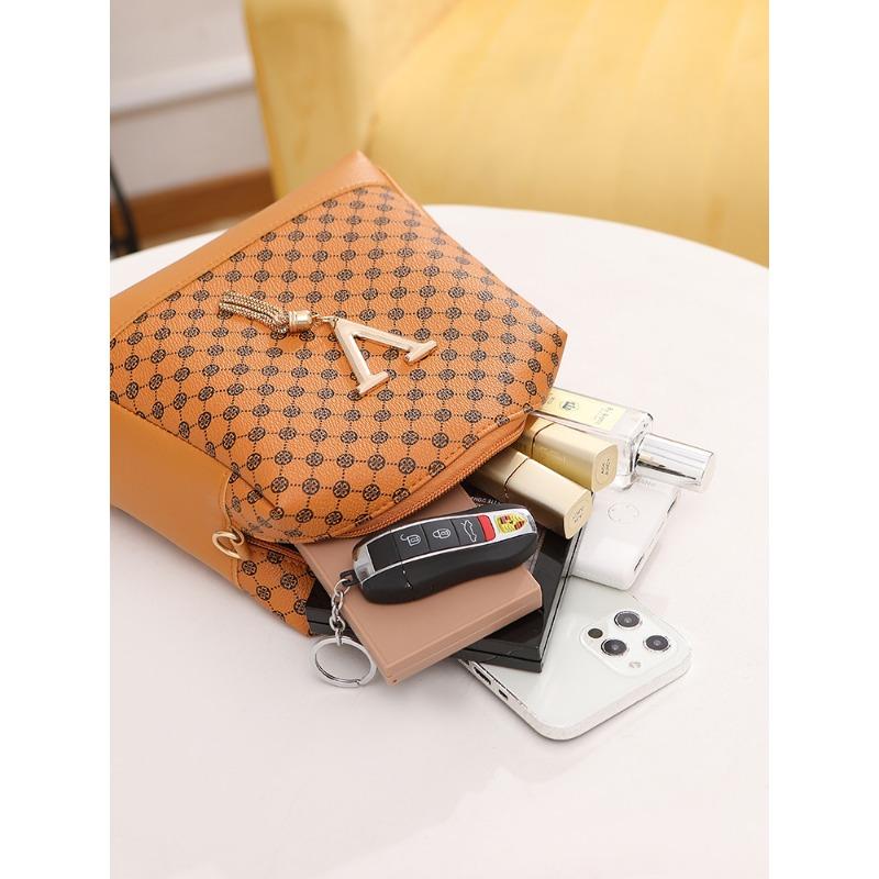 Bag Women's New Fashion Printed Word Jewelry Chain Crossbody Small Square Bag Single Shoulder Armpit Bag One Piece