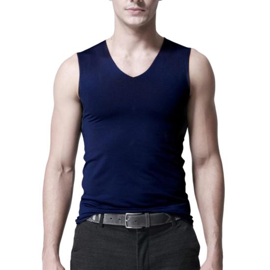 

Плюс размер мужской спортивный однотонный без рукавов с V-образным вырезом тонкий бесшовный жилет майка XXXXXL темно-синий