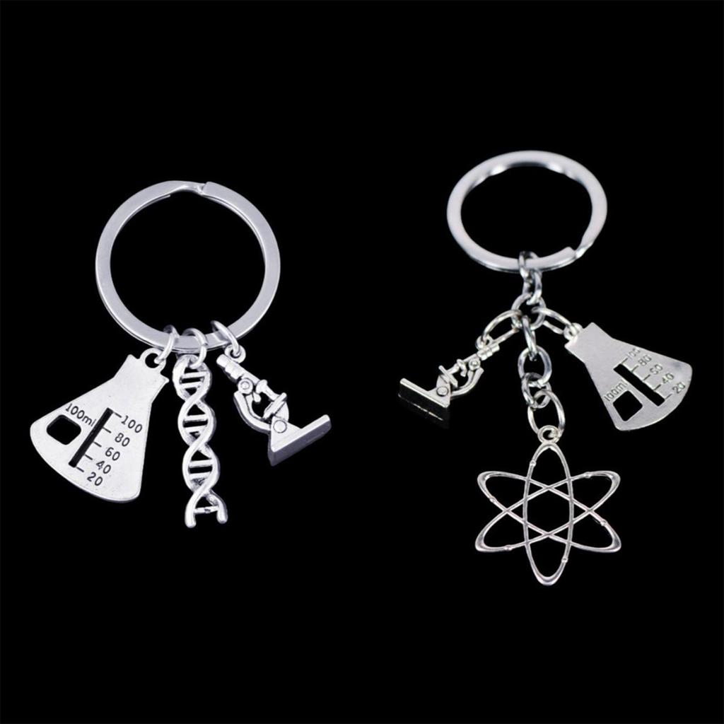 Scientific Microscope and Flask Keychain Set Accessory for Science Enthusiasts and Students Sturdy Alloy Materials