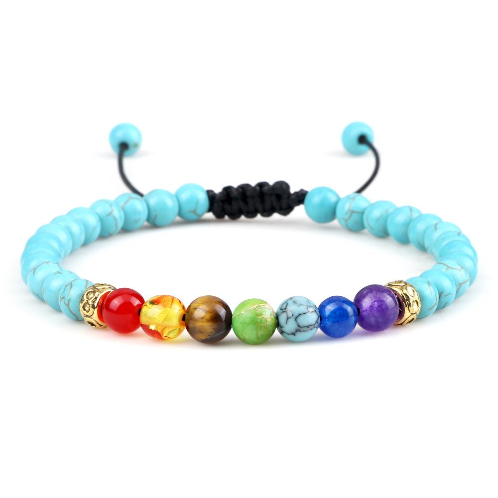 Multicolor Volcanic Lava Stone and Turquoise Tiger Eye Bead Yoga Bracelet